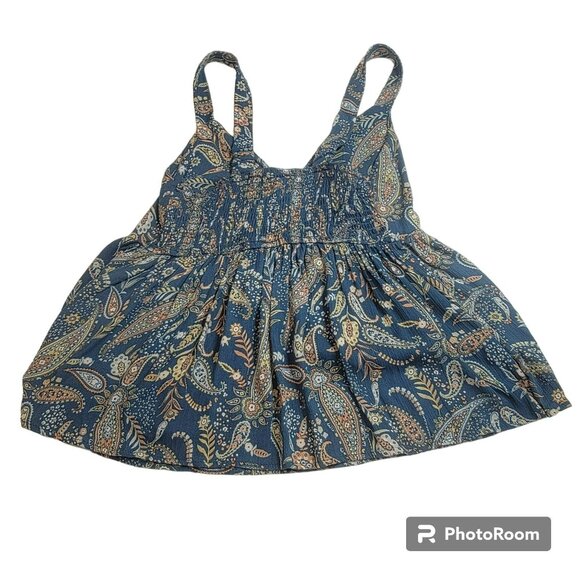 Honey & Sparkle Tank Top, Junior M, Blue & Yellow/Green Paisley, Front Tie, NWT - Picture 2 of 12